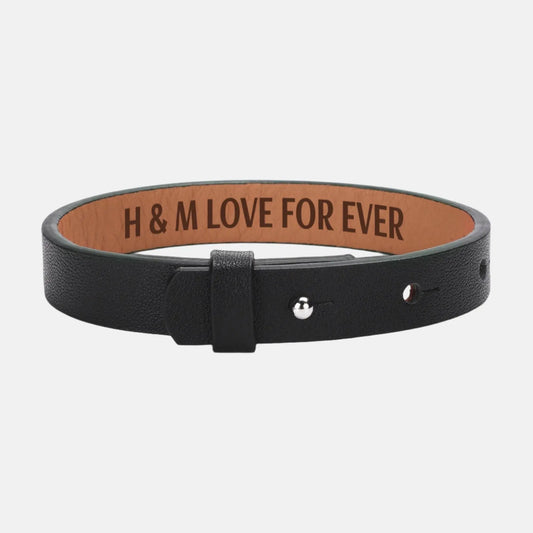 M&H Engraved Black Leather Bracelet - IVORYNN