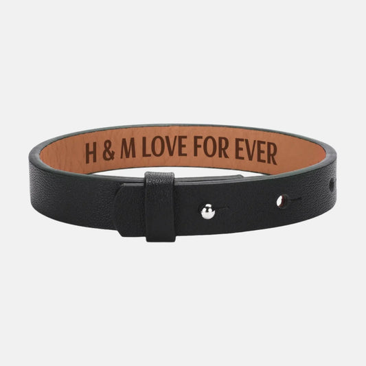 M&H Engraved Black Leather Bracelet - IVORYNN