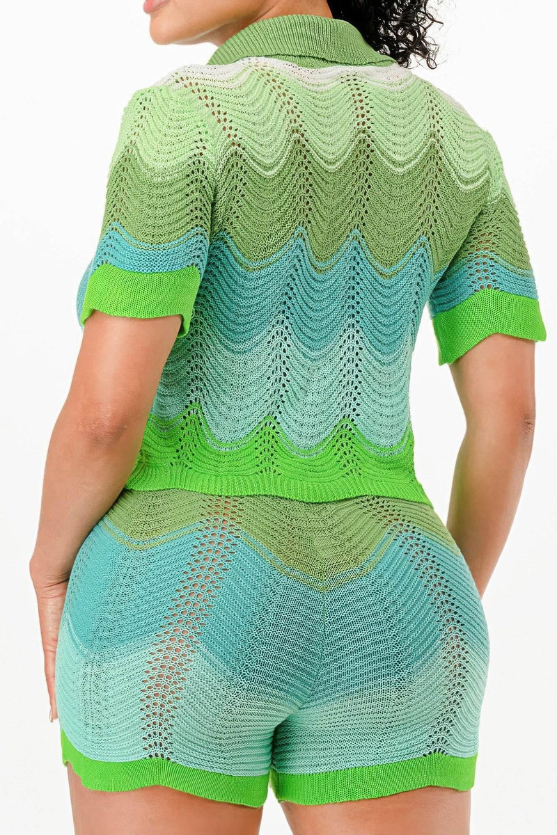 Mint Neon Green Knit Cardigan Short Set - IVORYNN