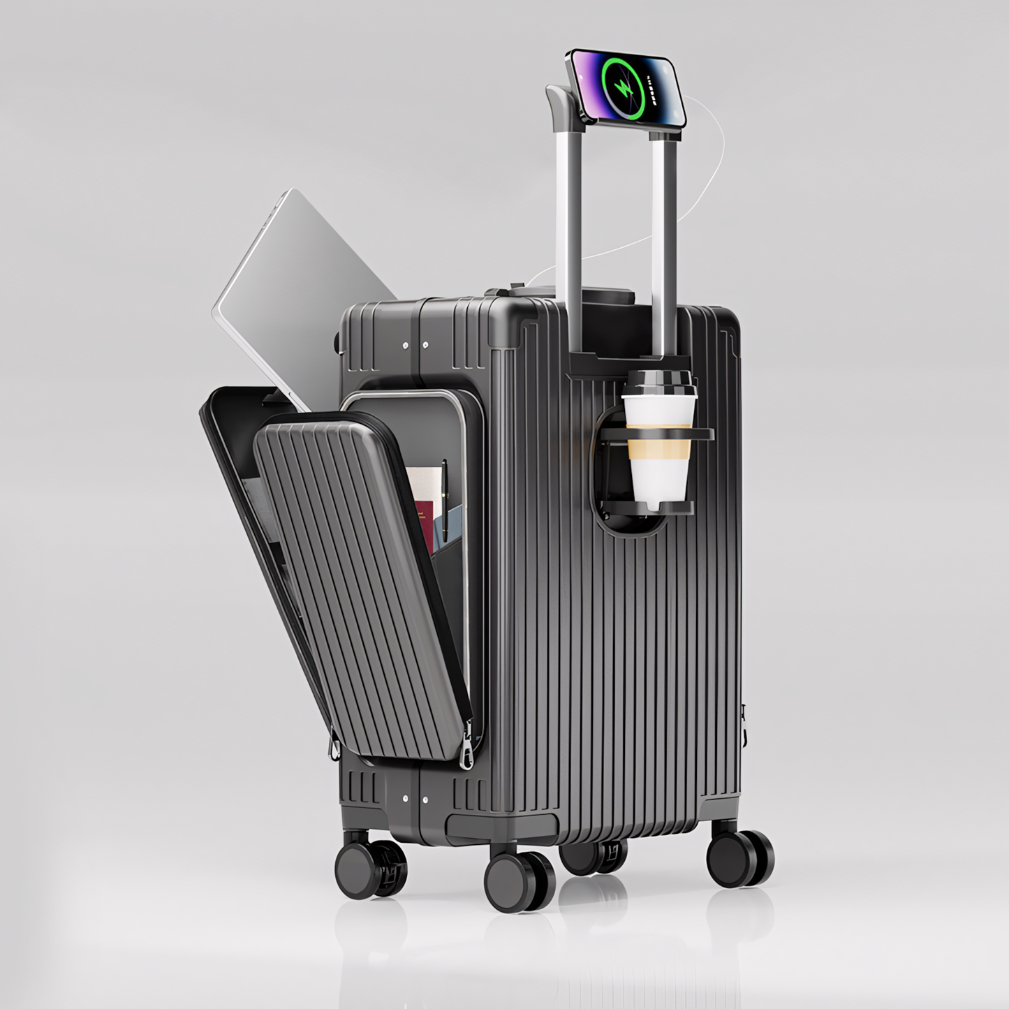 Three-Opening Multi-Functional Travel Gray Luggage