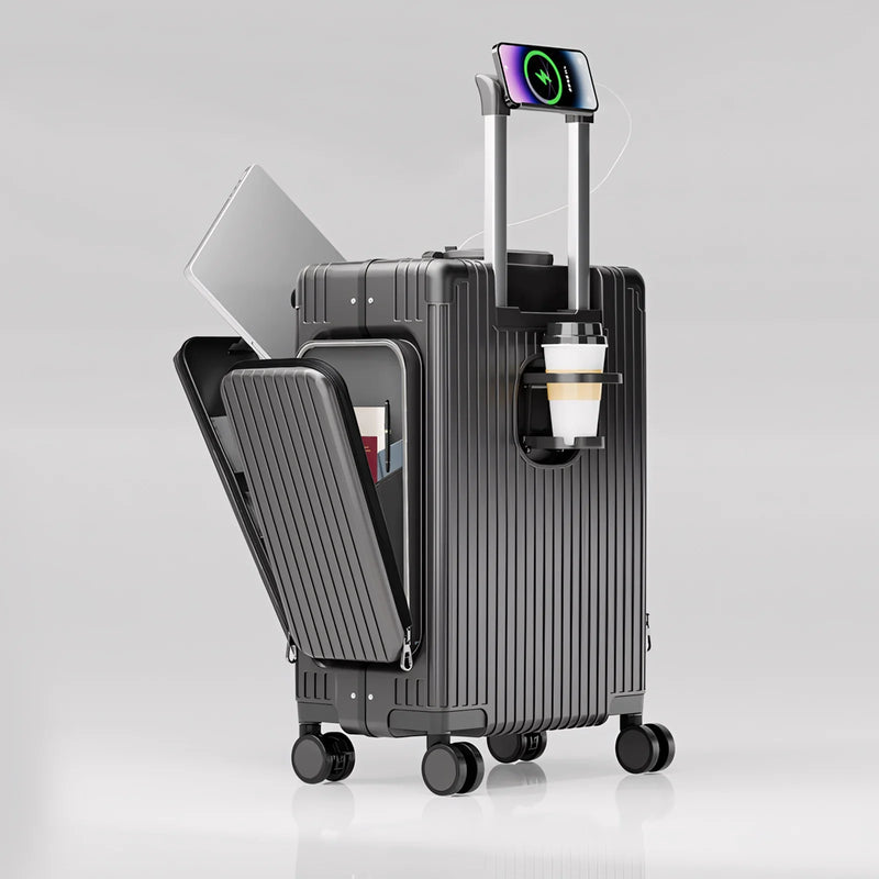 Three-Opening Multi-Functional Travel Gray Luggage