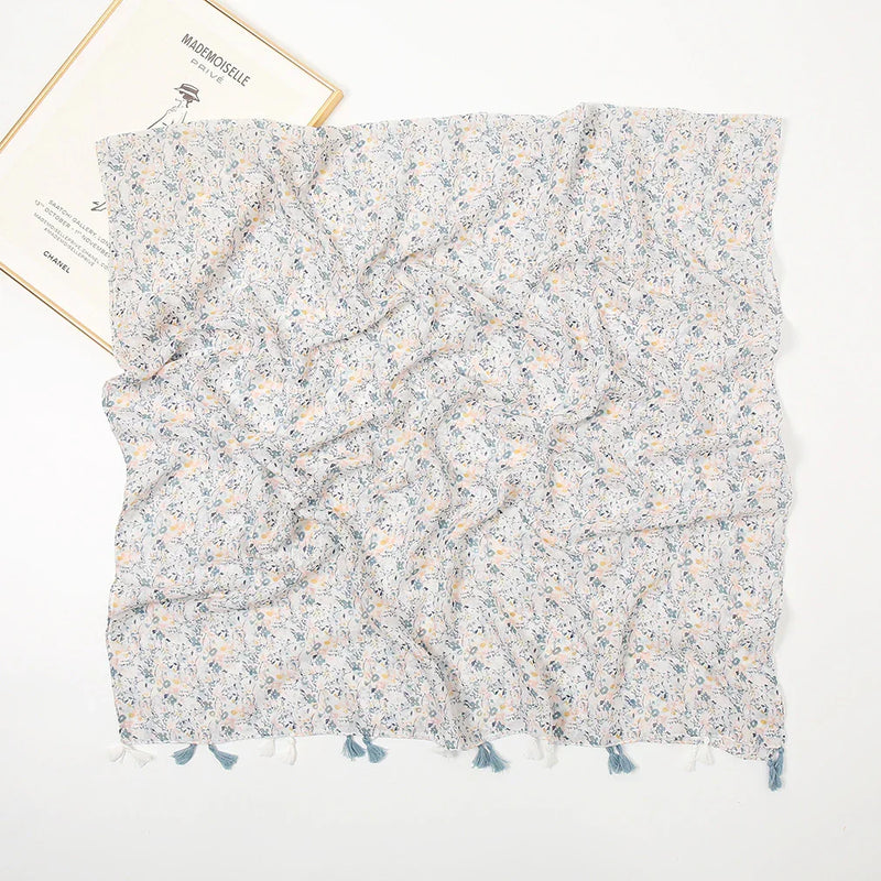 Cotton Linen Retro Ivory Mist Long Scarf