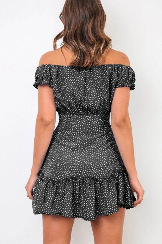 Off-Shoulder Stylish Ruffle Hem Dress - IVORYNN