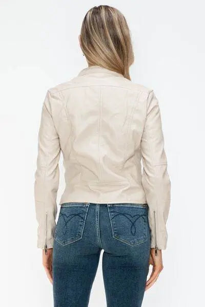 PU Leather Zip Up Jacket with Pockets - IVORYNN