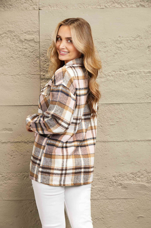 Plaid Shirt Jacket with Breast Pockets - IVORYNN