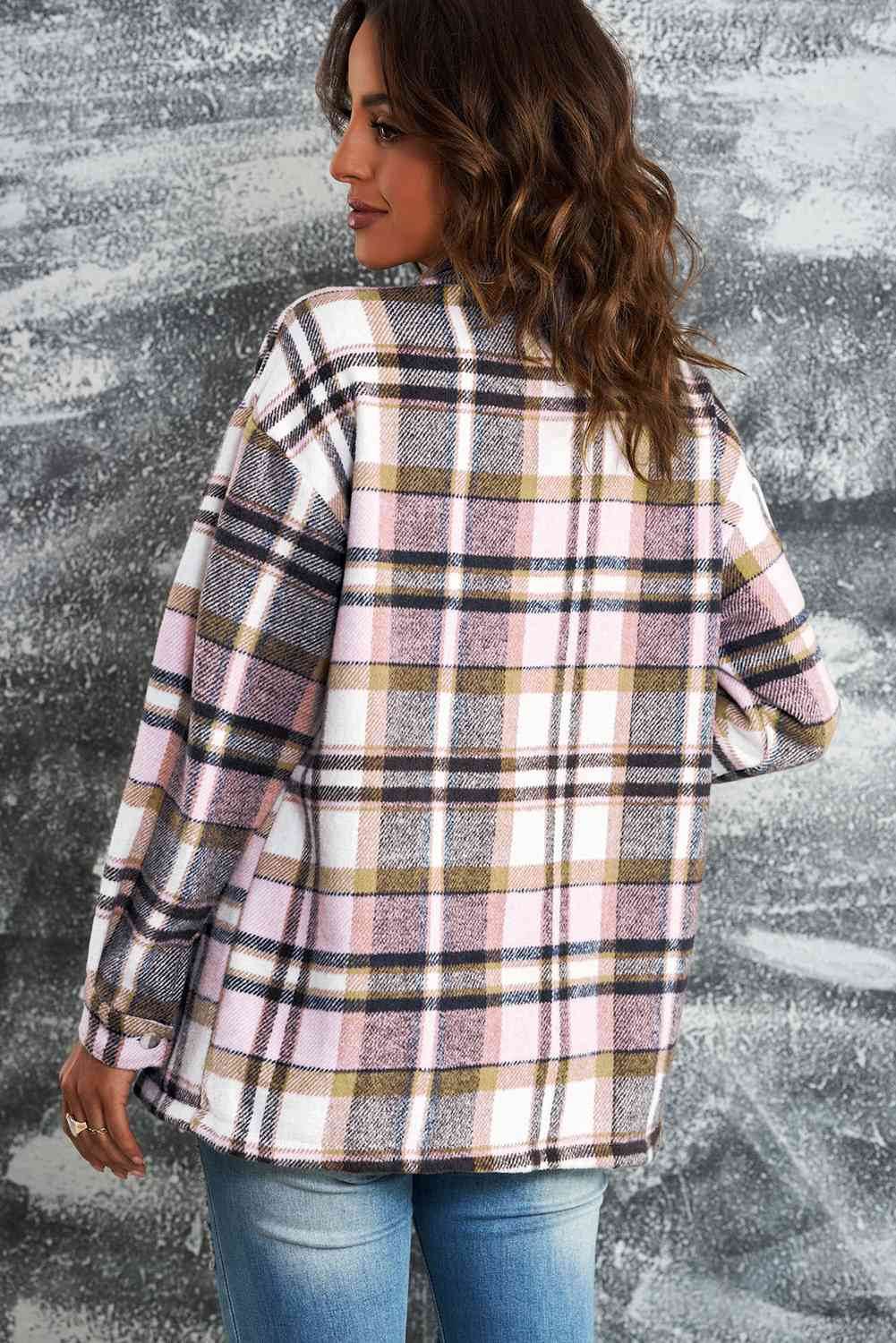 Plaid Shirt Jacket with Breast Pockets - IVORYNN