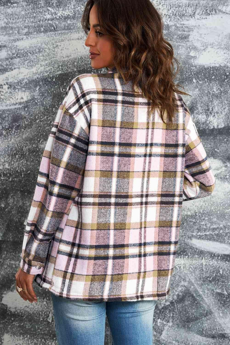 Plaid Shirt Jacket with Breast Pockets - IVORYNN