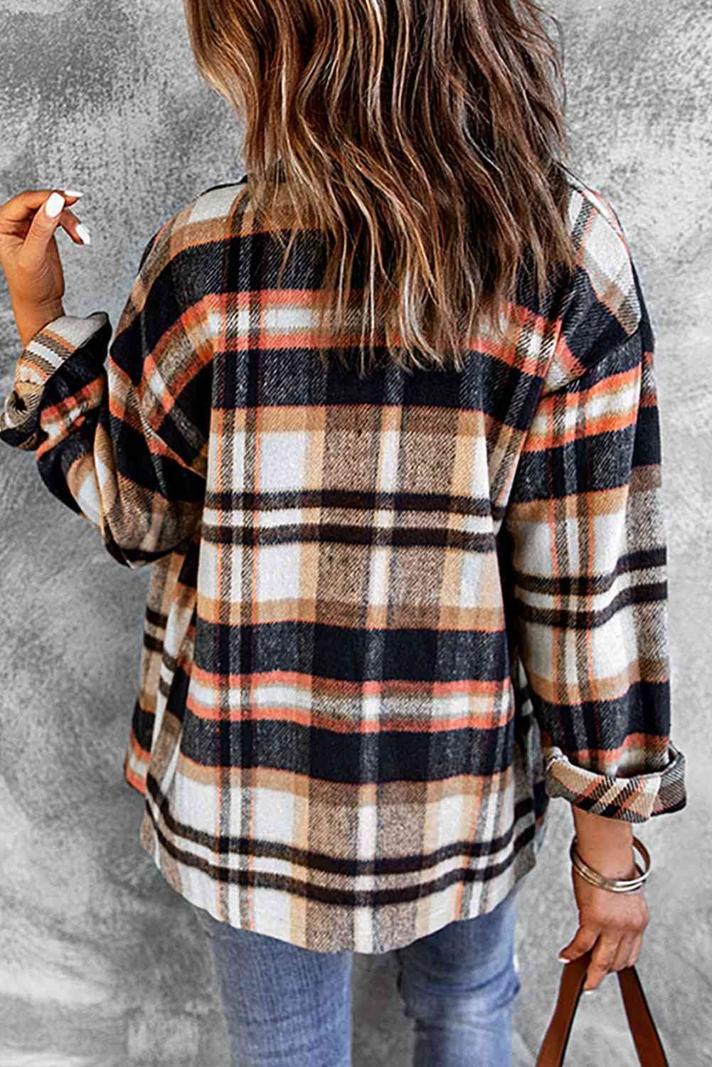 Plaid Shirt Jacket with Breast Pockets - IVORYNN