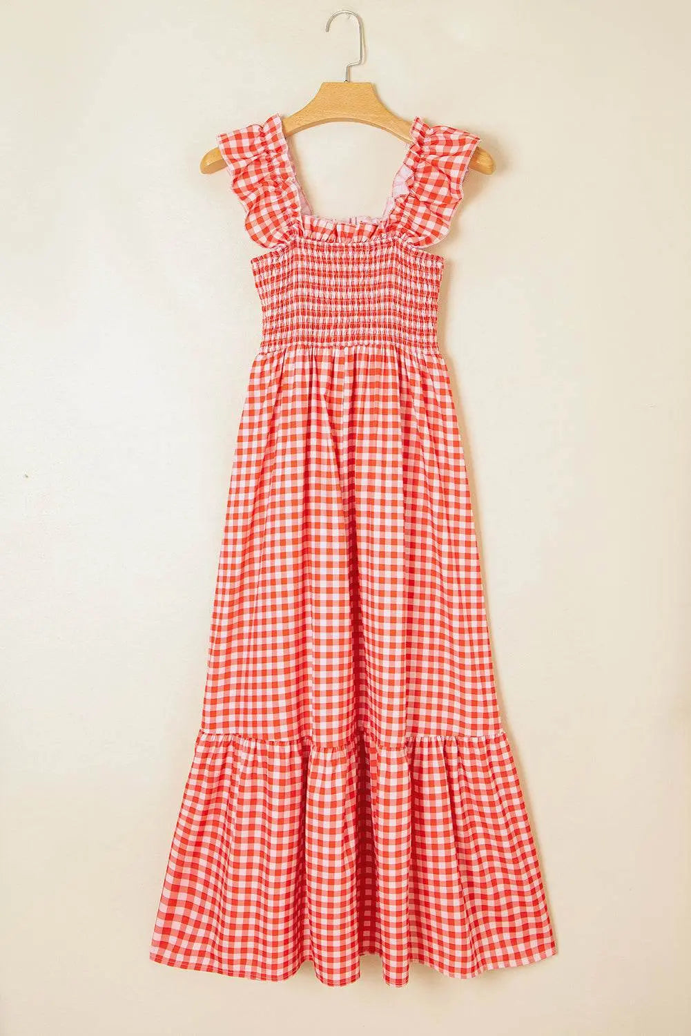 Plaid Square Neck Sleeveless Sky Blue Maxi Dress - IVORYNN