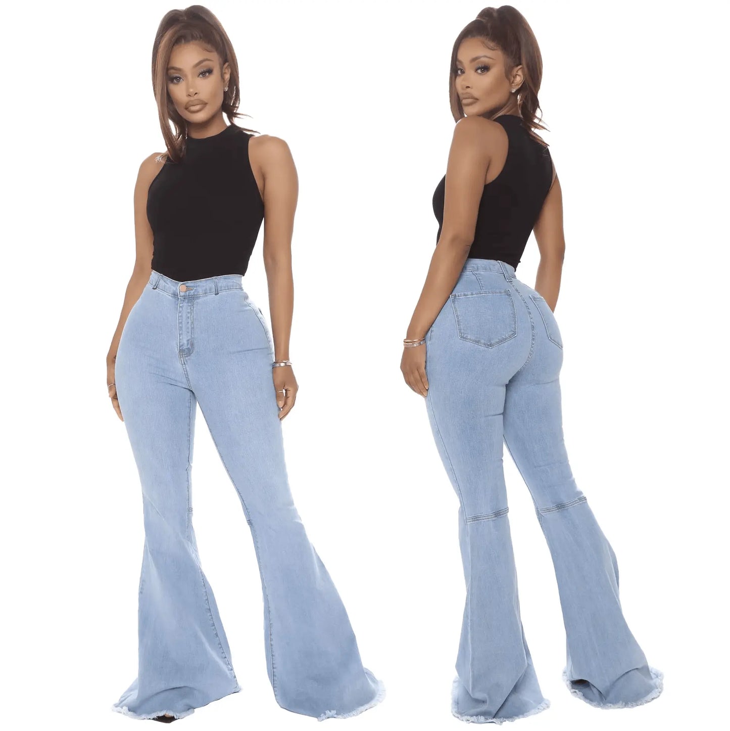 Plus Size Stretch High Waist Flare Jeans - IVORYNN