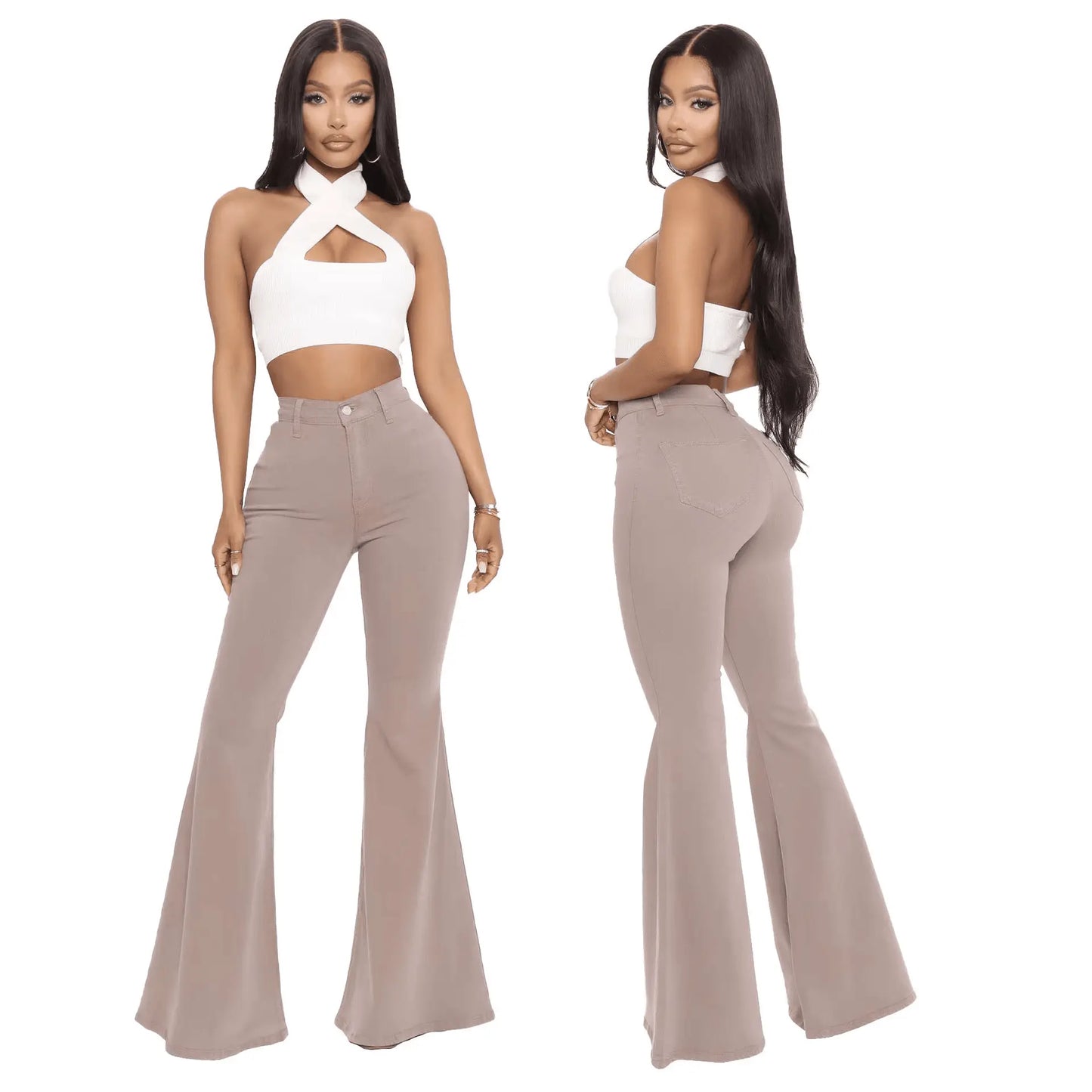 Plus Size Stretch High Waist Flare Jeans - IVORYNN