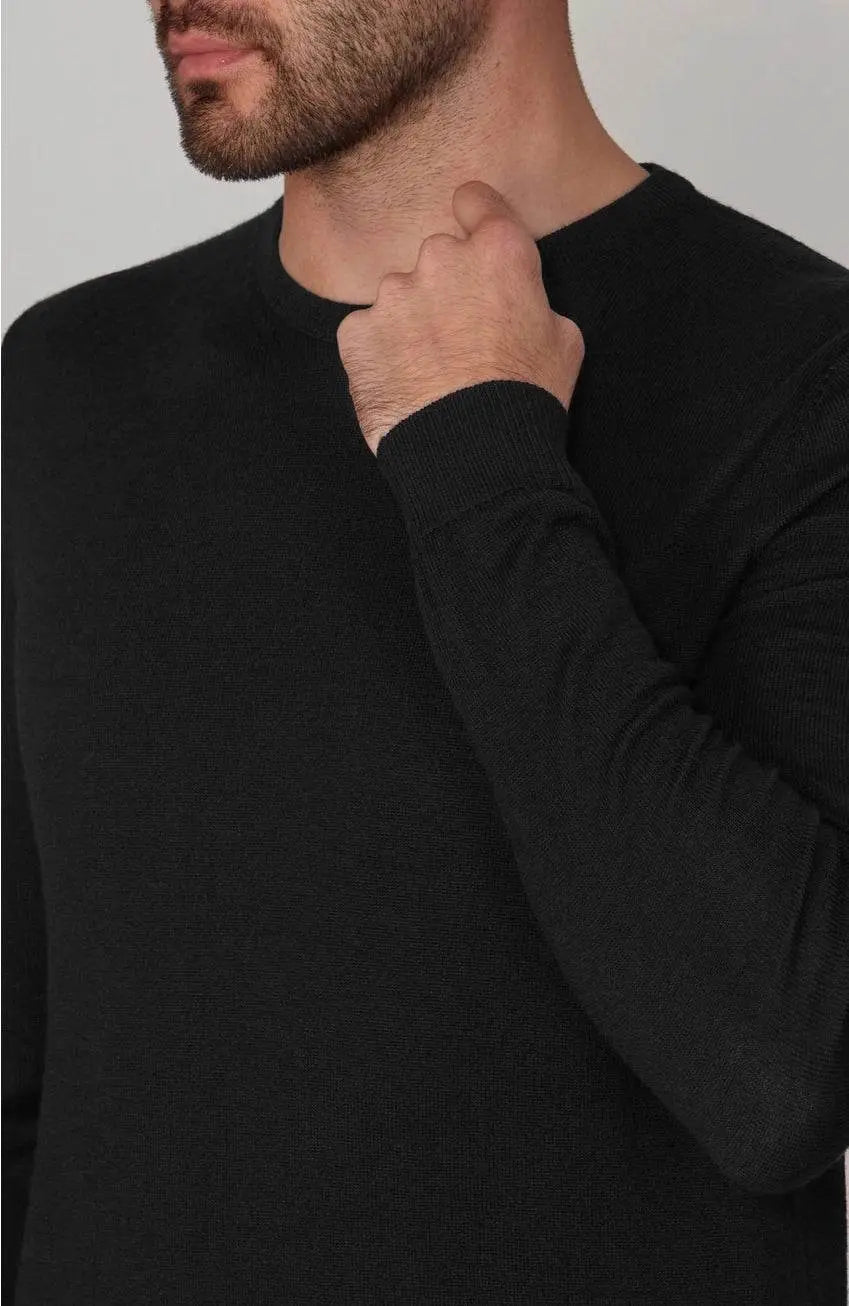 Premium Extra Fine Merino Wool Black Sweater - IVORYNN