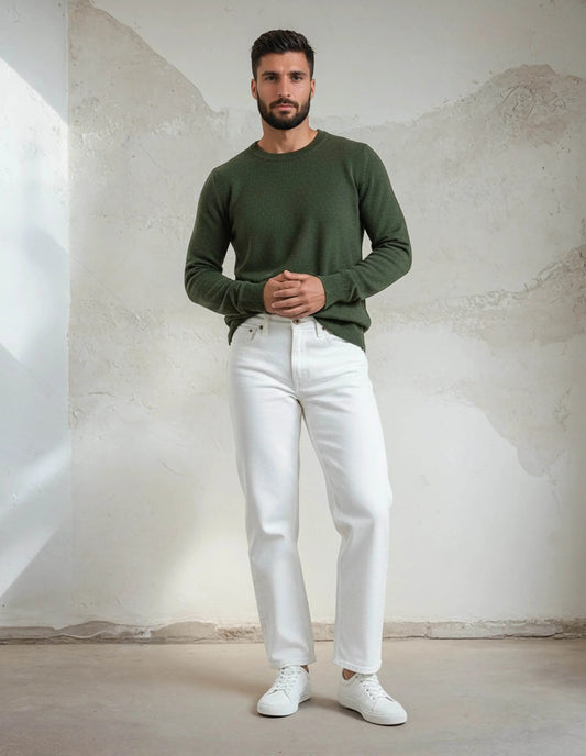 Premium Extra Fine Merino Wool Green Sweater - IVORYNN