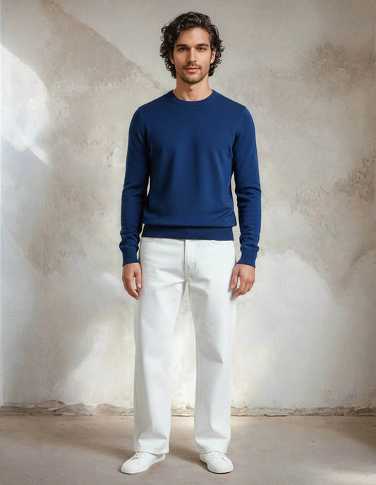 Premium Extra Fine Merino Wool Indigo Blue Sweater - IVORYNN