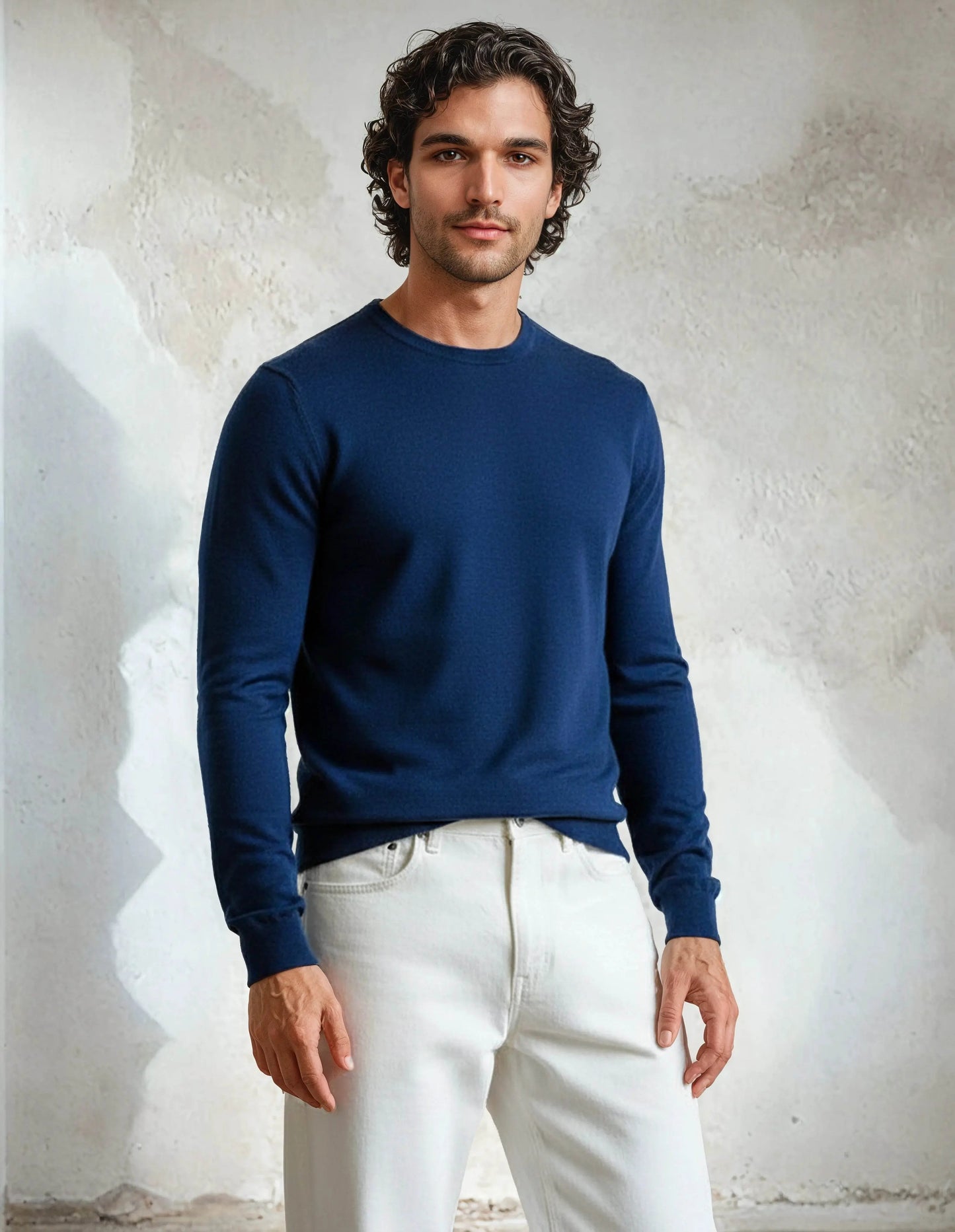 Premium Extra Fine Merino Wool Indigo Blue Sweater - IVORYNN