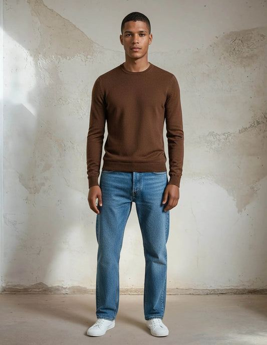 Premium Extra Fine Merino Wool Oak Brown Sweater - IVORYNN