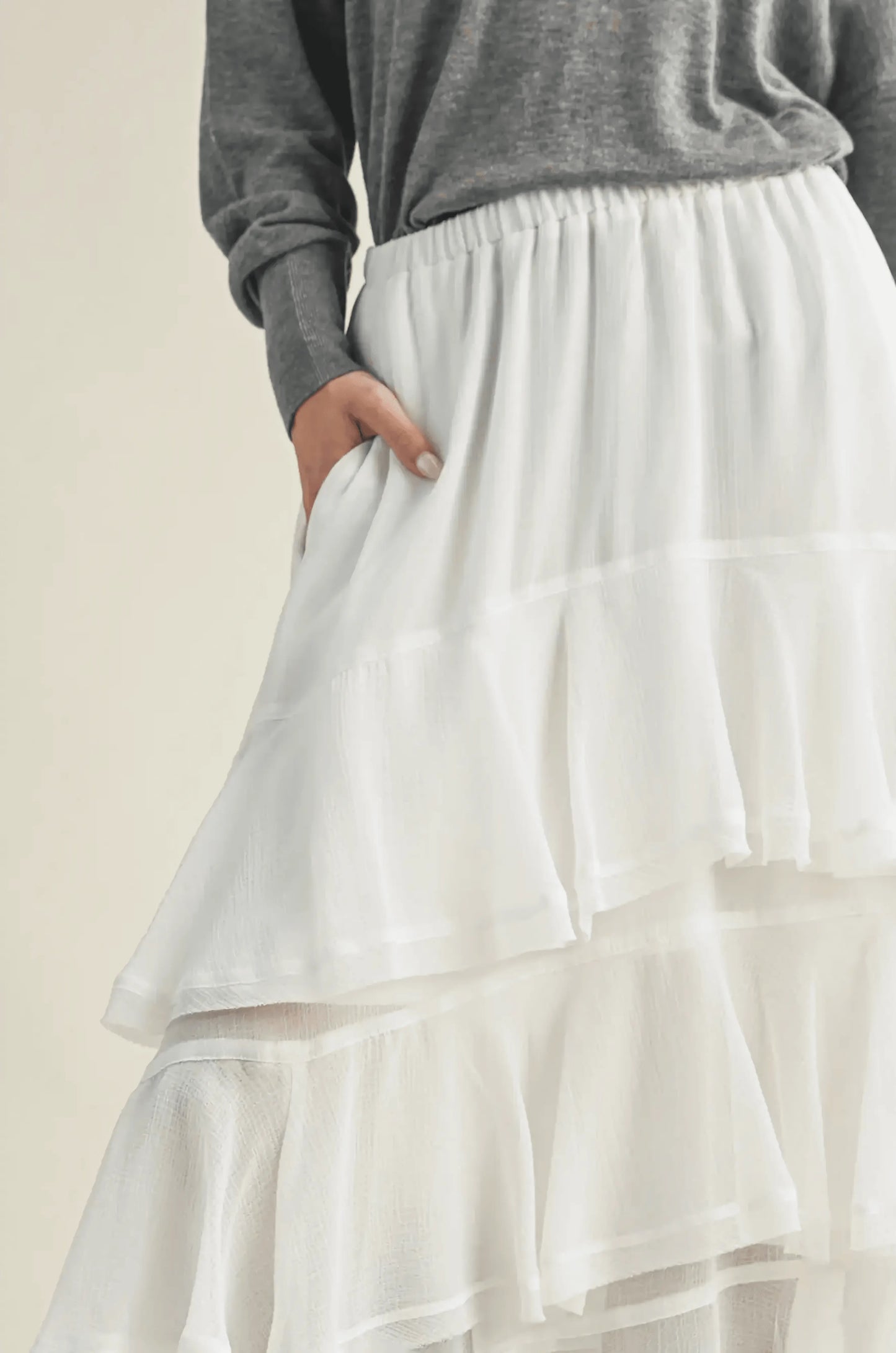 Pull On Ruffle Tiered White Skirt - IVORYNN