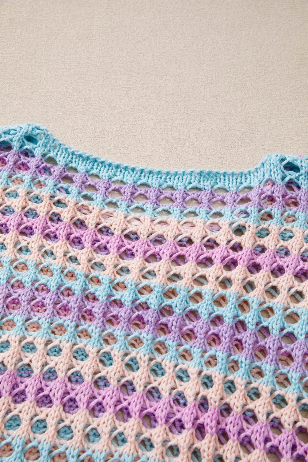 Purple Striped Hollow Knit Beach Top - IVORYNN