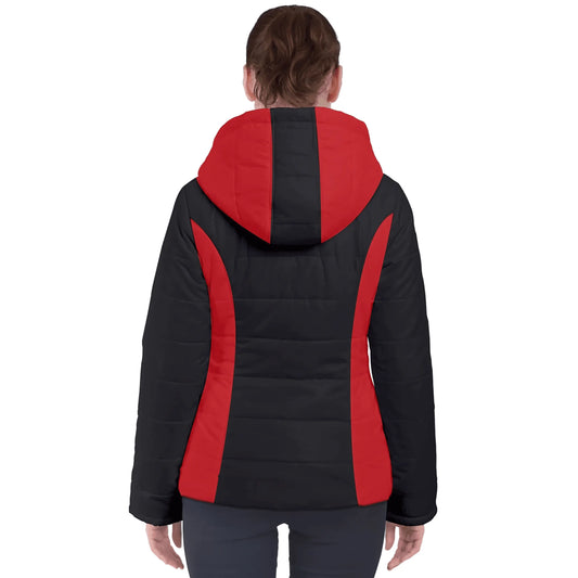 Red Black Hooded Puffer Jacket - IVORYNN