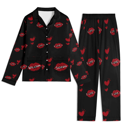 Red Kiss Long Sleeve Pajama Set - IVORYNN