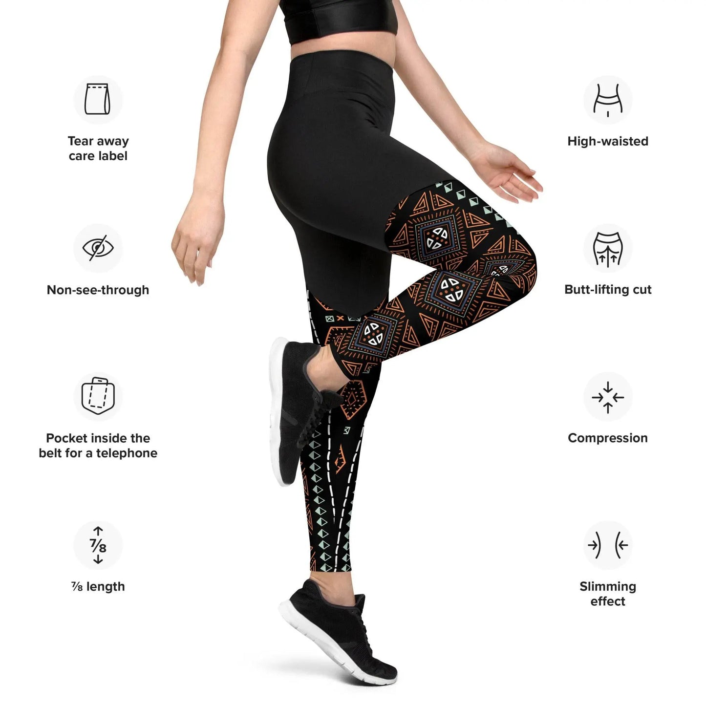 Royal Decoration Black Sports Leggings - IVORYNN