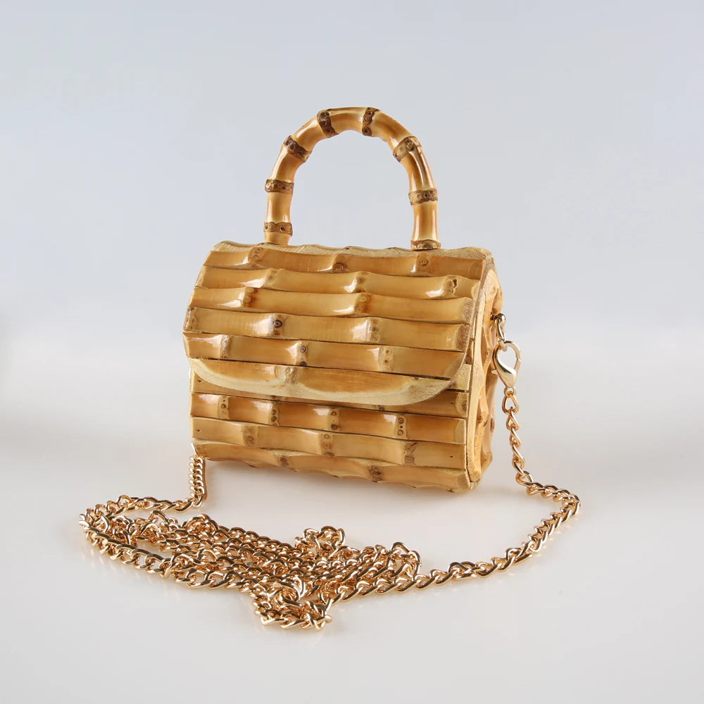 Unique Handmade Natural Wood Rattan Straw Handbag