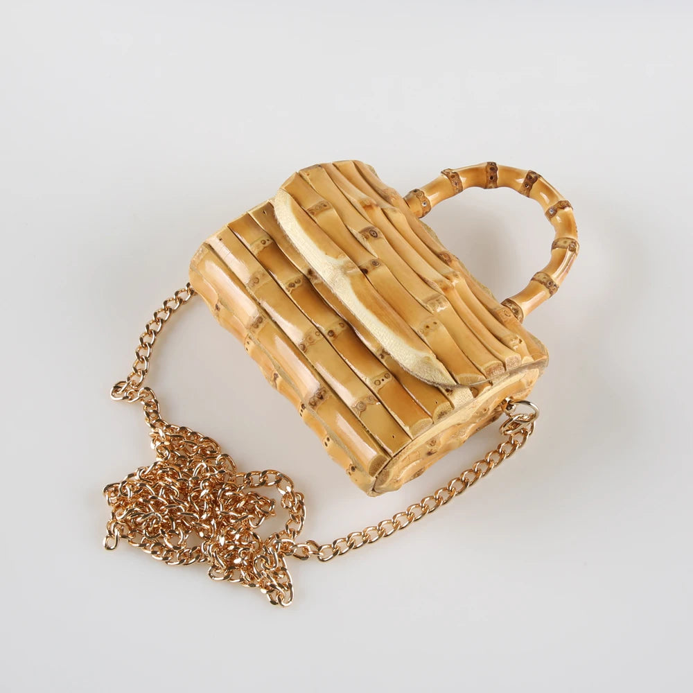Unique Handmade Natural Wood Rattan Straw Handbag