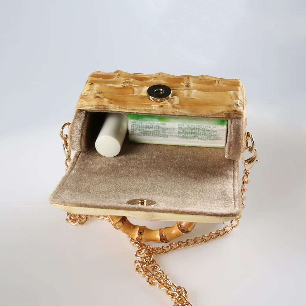 Unique Handmade Natural Wood Rattan Straw Handbag