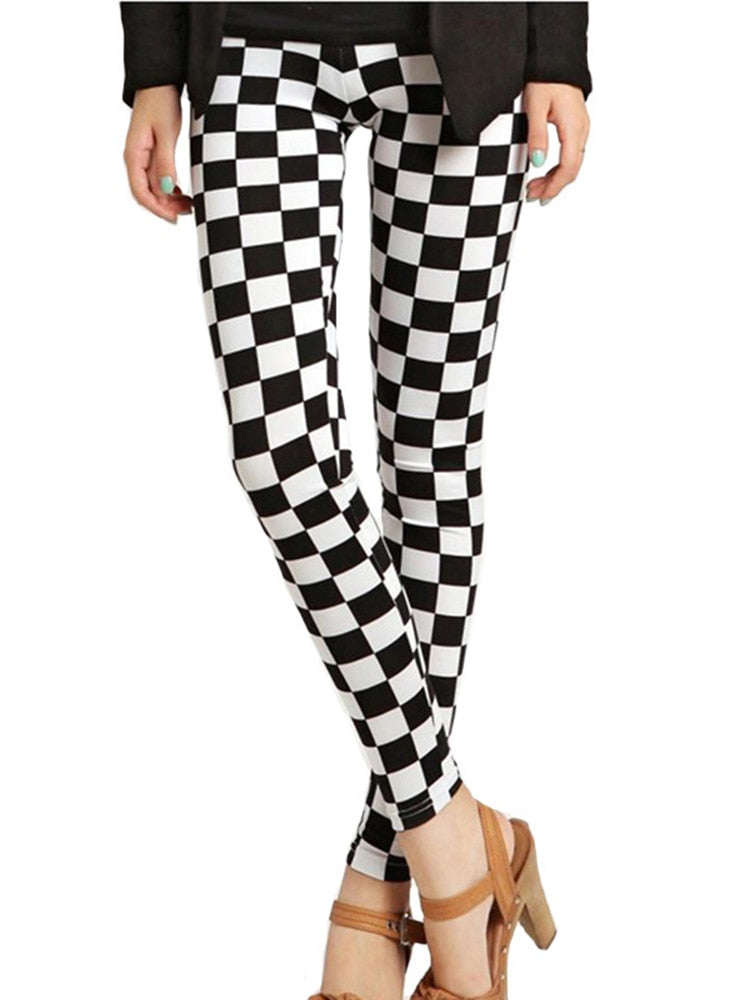 Patterned Print Vintage Elastic Leggins- Plaid