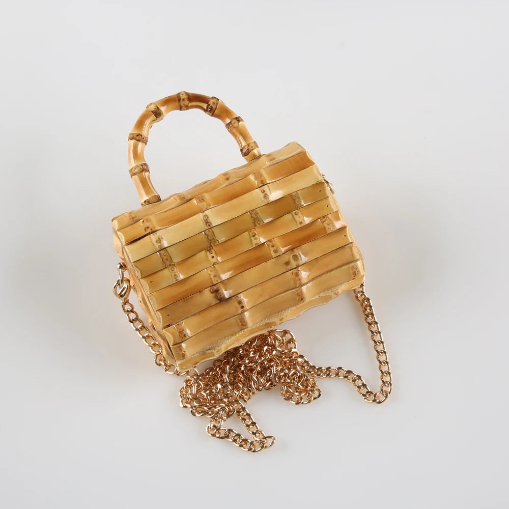 Unique Handmade Natural Wood Rattan Straw Handbag