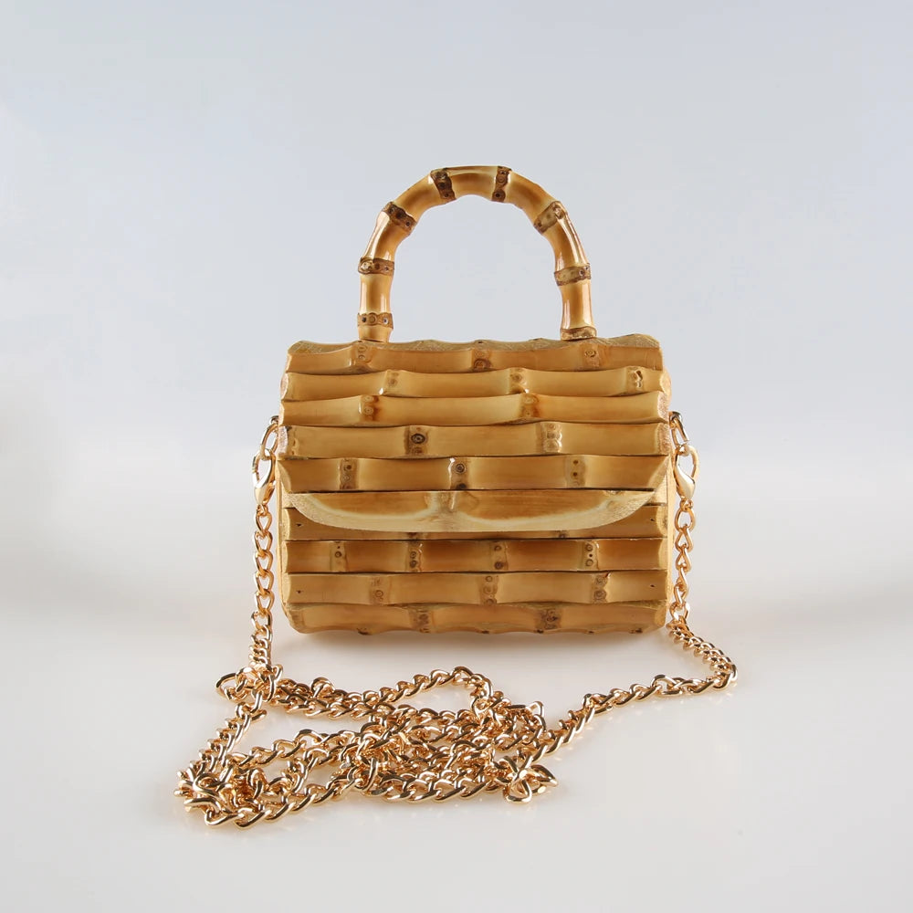 Unique Handmade Natural Wood Rattan Straw Handbag