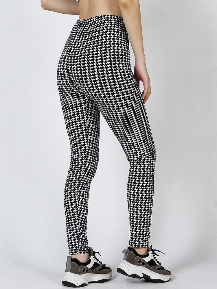 Patterned Print Vintage Elastic Leggins- Plaid