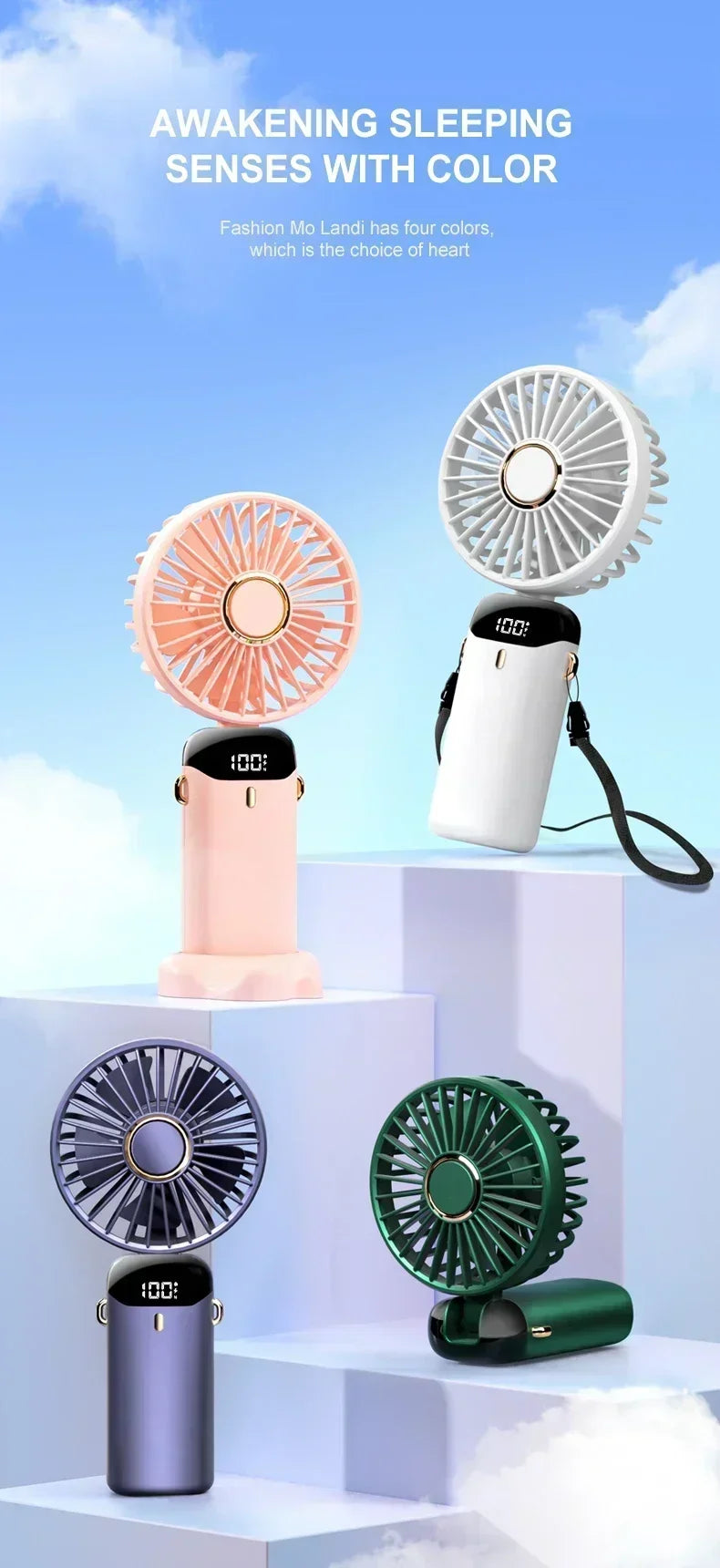 Handheld Mini Fan Foldable Portable 1800mAh
