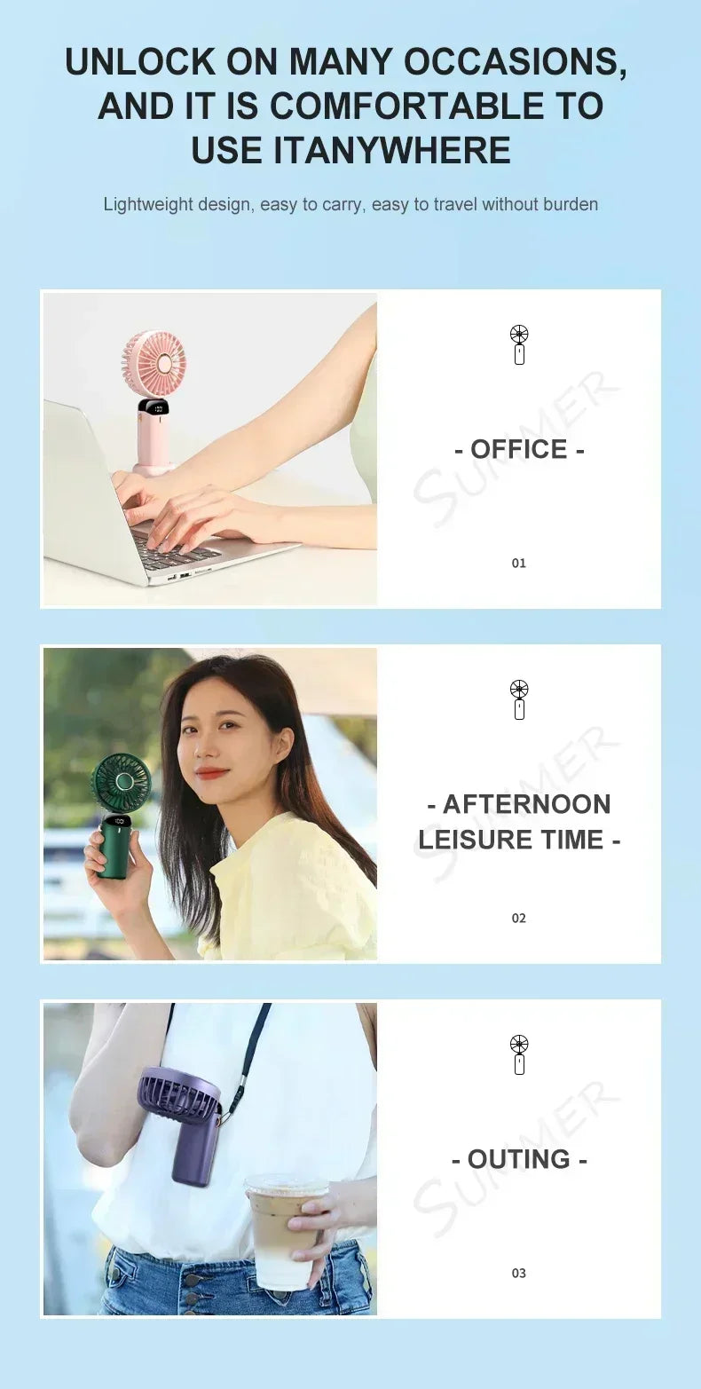 Handheld Mini Fan Foldable Portable 1800mAh