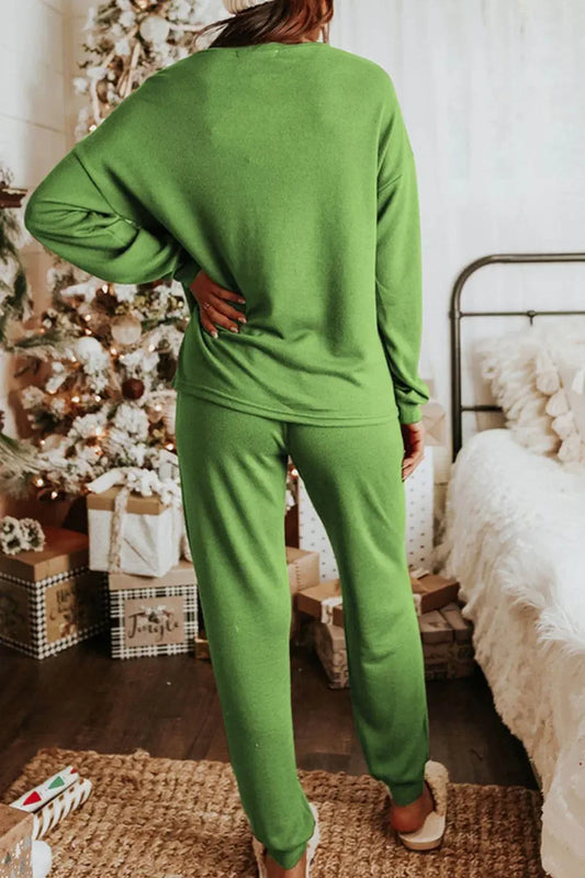 Sequin Socks Round Neck Long Sleeve Top and Pants Lounge Set - IVORYNN