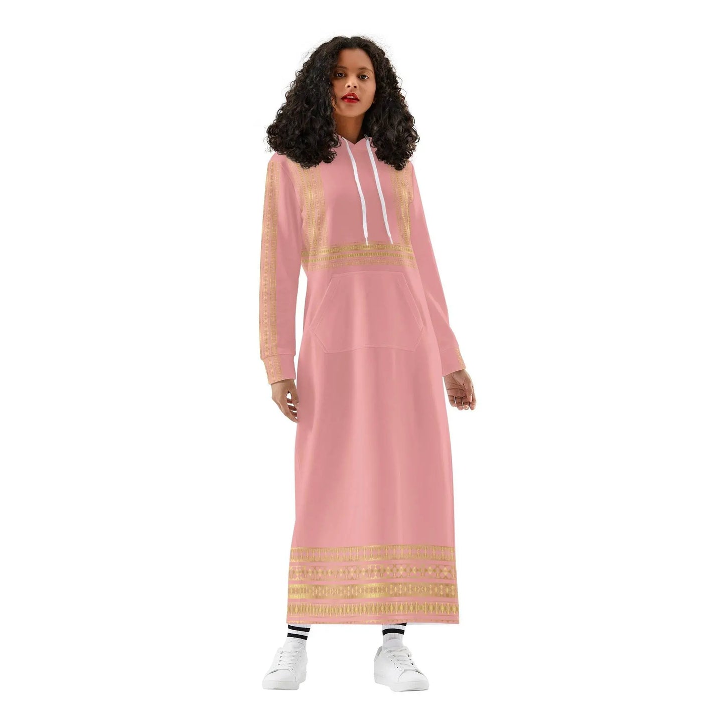 Shimmering Blush Casual Long Hoodie Dress - IVORYNN