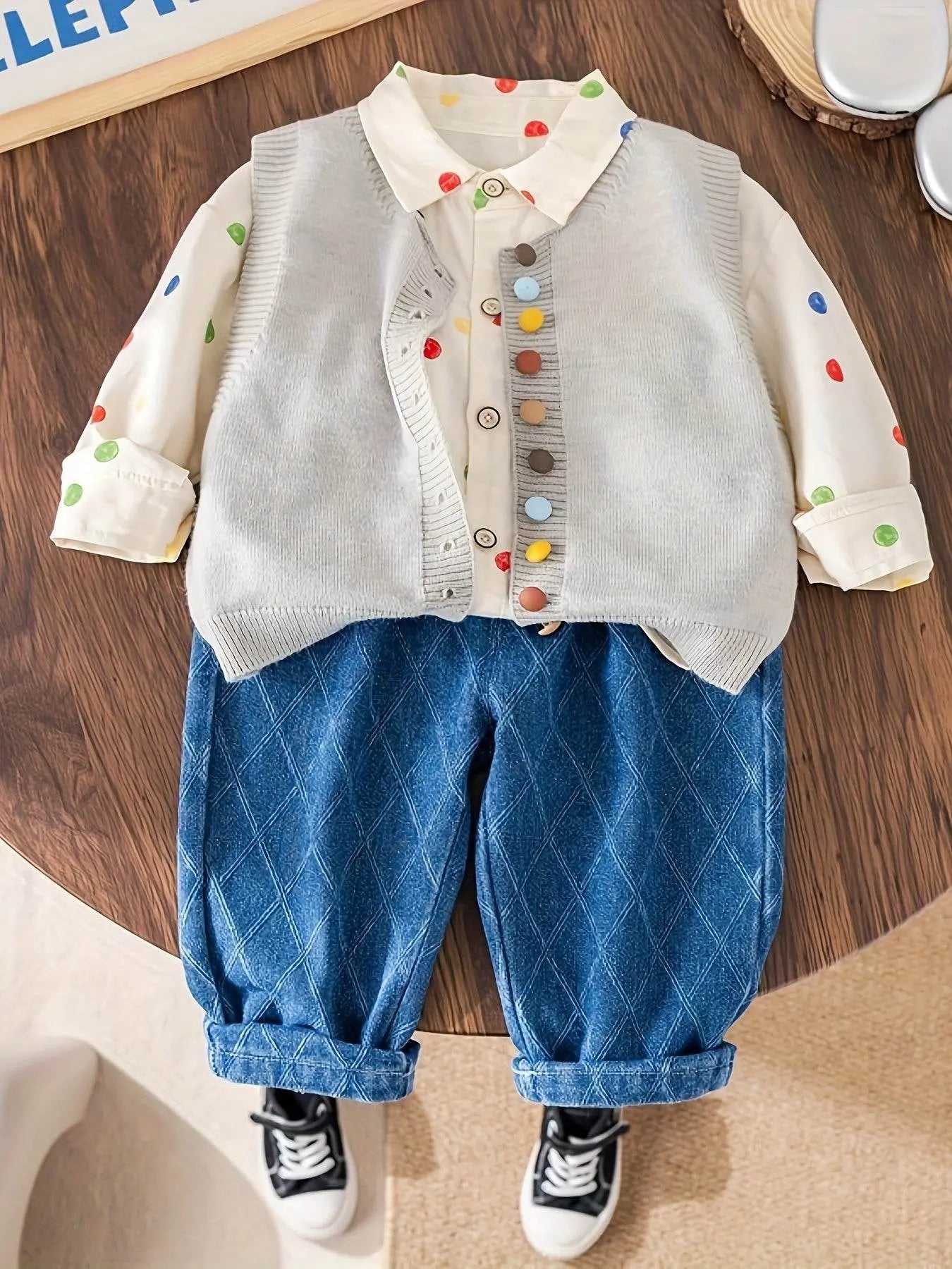 Shirt Sweater Cardigan Kids Grey Three-Piece Set - IVORYNN