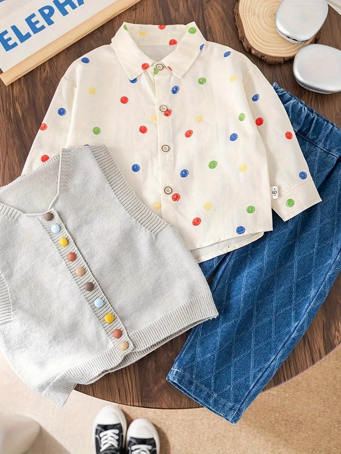 Shirt Sweater Cardigan Kids Grey Three-Piece Set - IVORYNN
