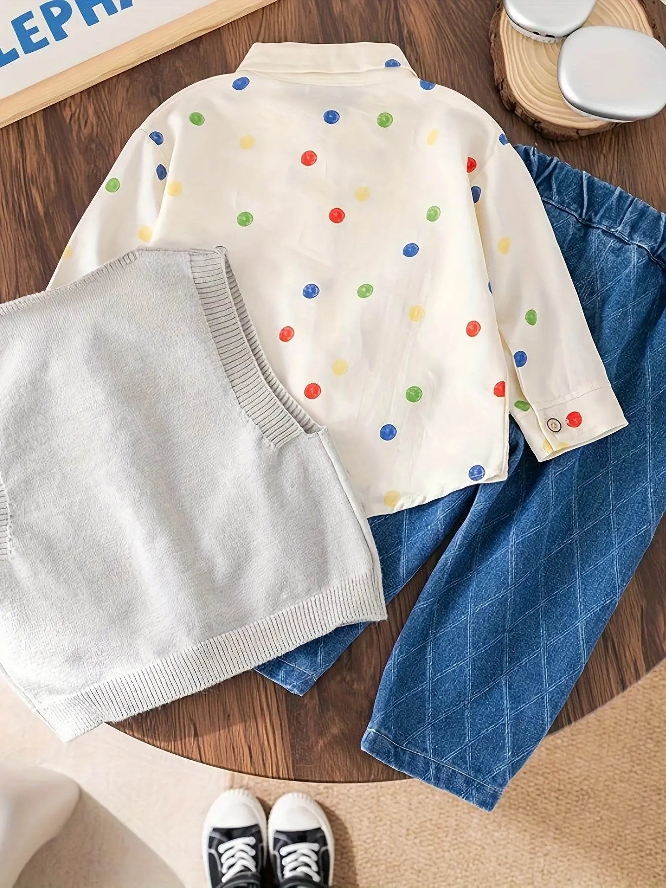 Shirt Sweater Cardigan Kids Grey Three-Piece Set - IVORYNN