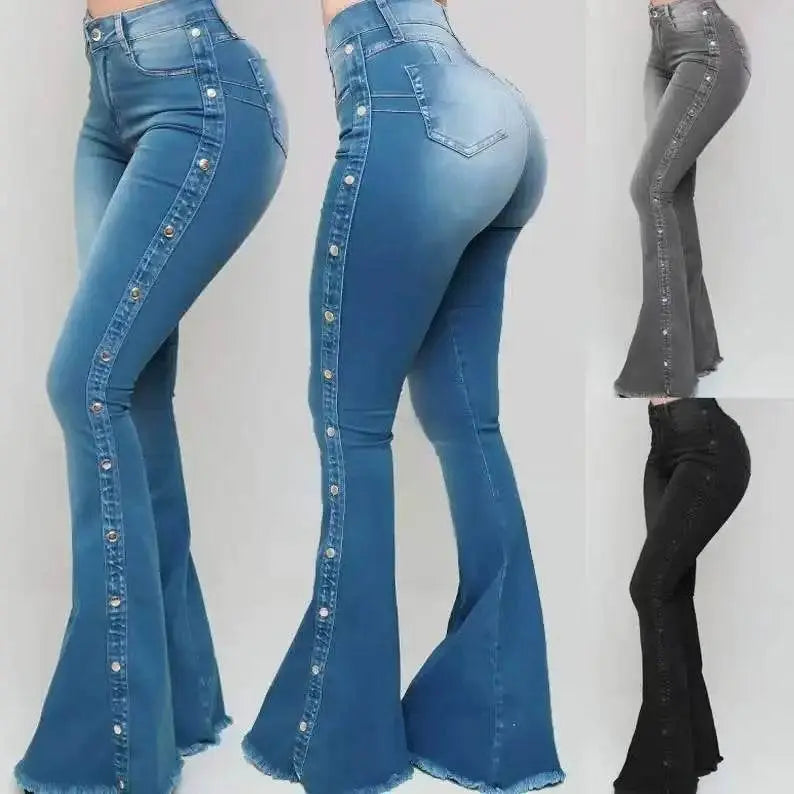 Side Cut Out Flare Jeans - IVORYNN