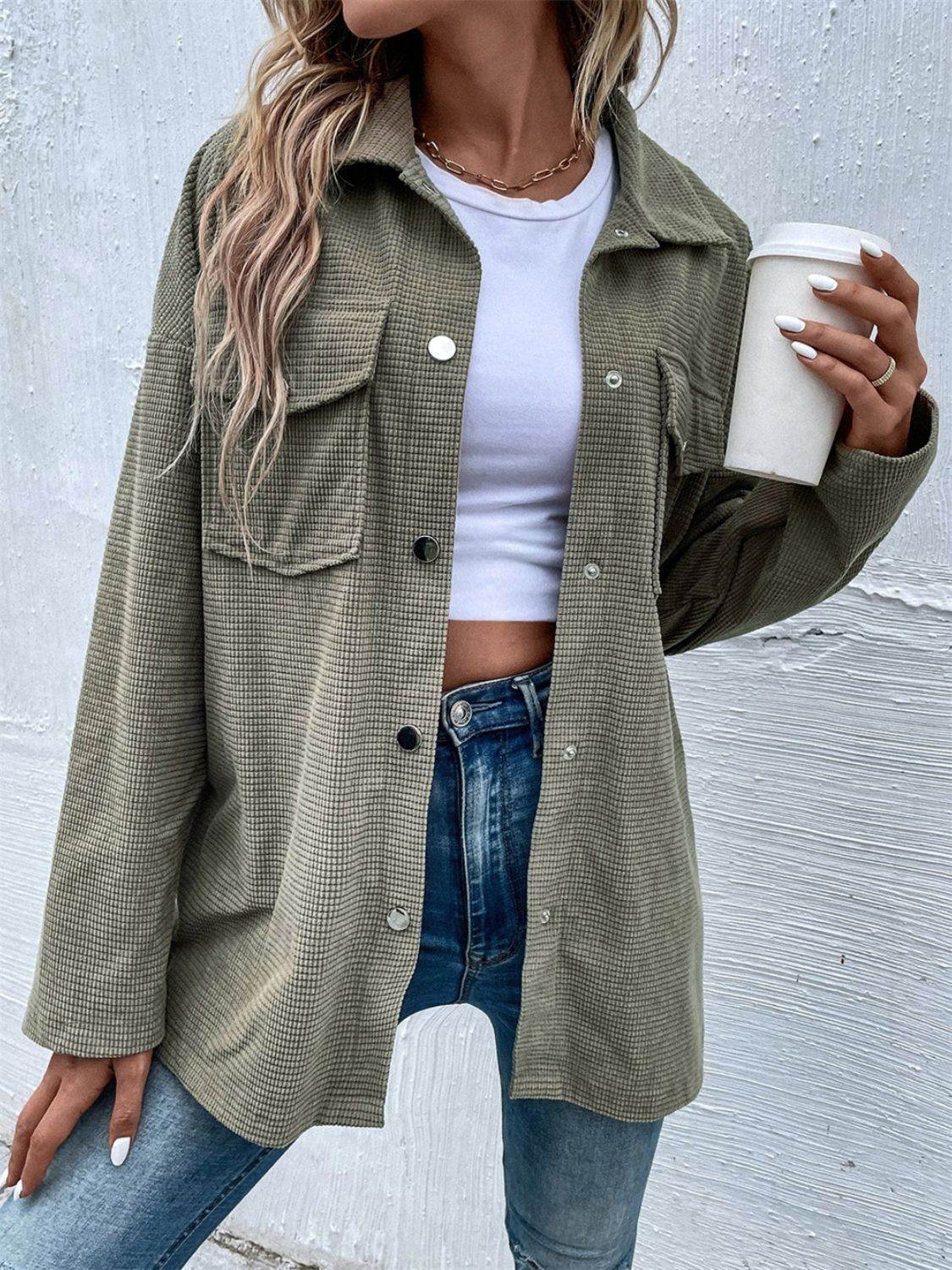 Snap Down Collared Luxury Shoulder Jacket - IVORYNN