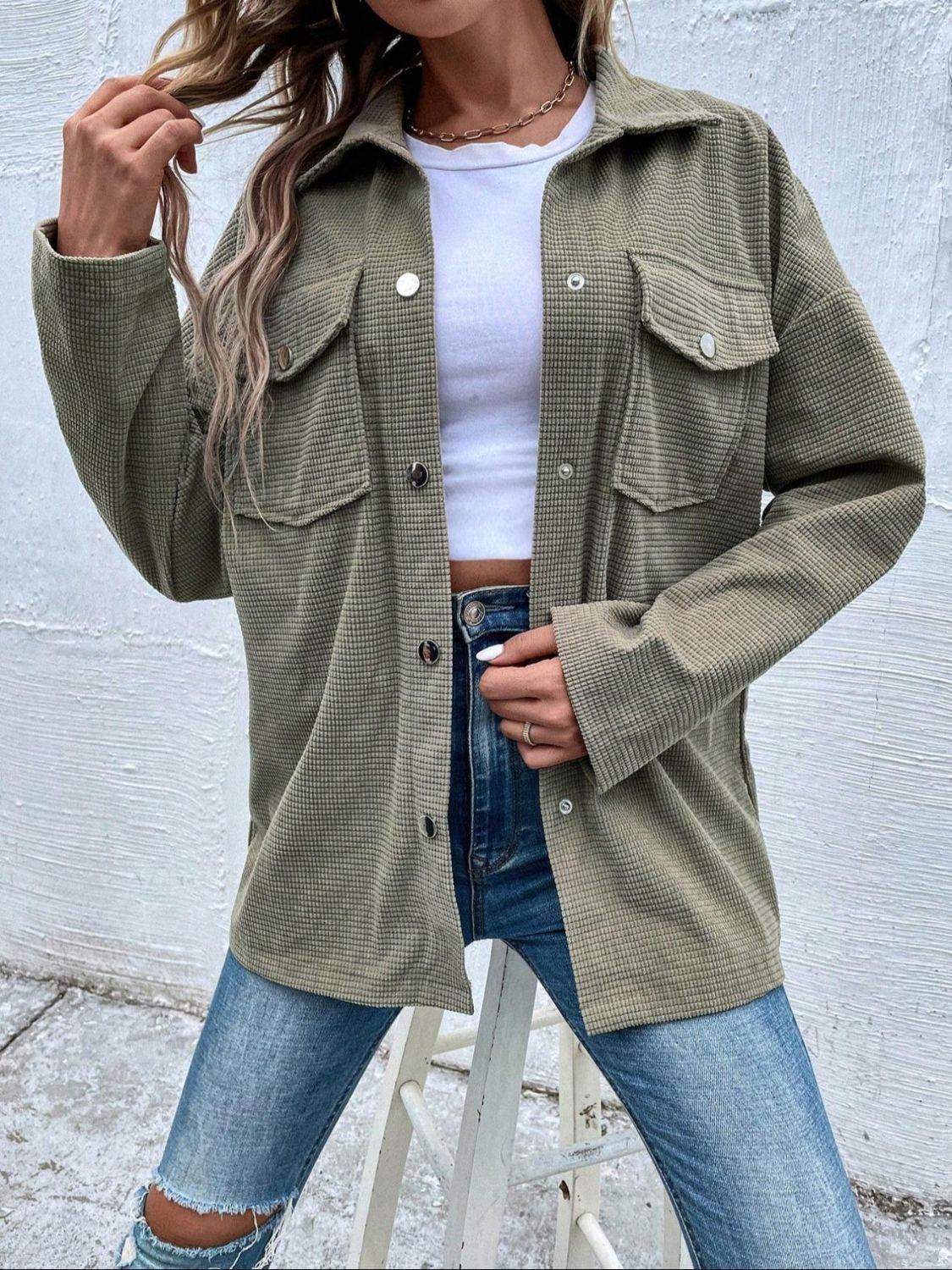 Snap Down Collared Luxury Shoulder Jacket - IVORYNN
