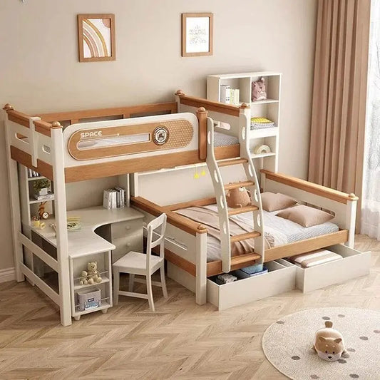 Solid Wood With Upper and lower Bunk Bed - IVORYNN
