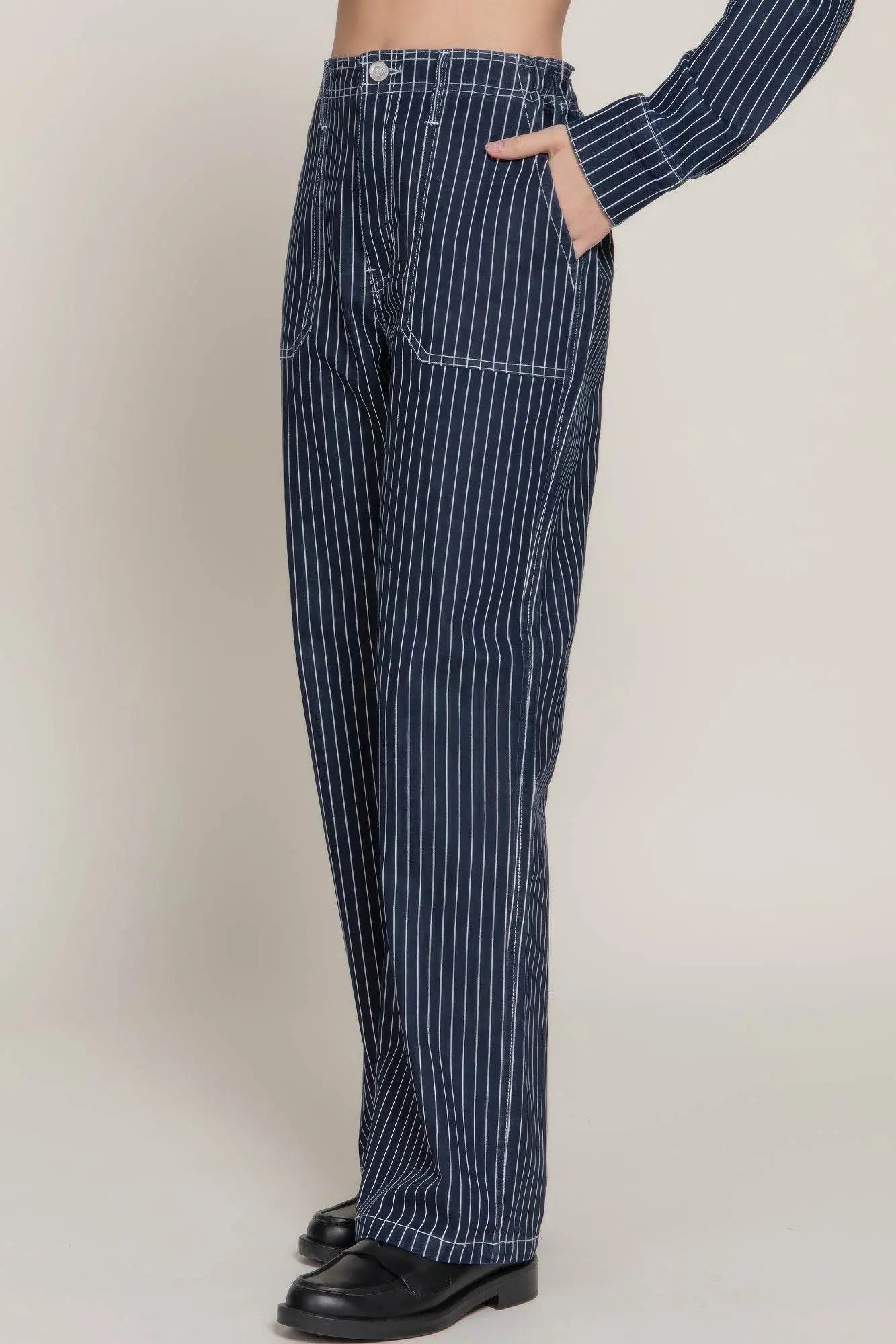 Stripe Stretch Denim Straight Plaid Pants - IVORYNN