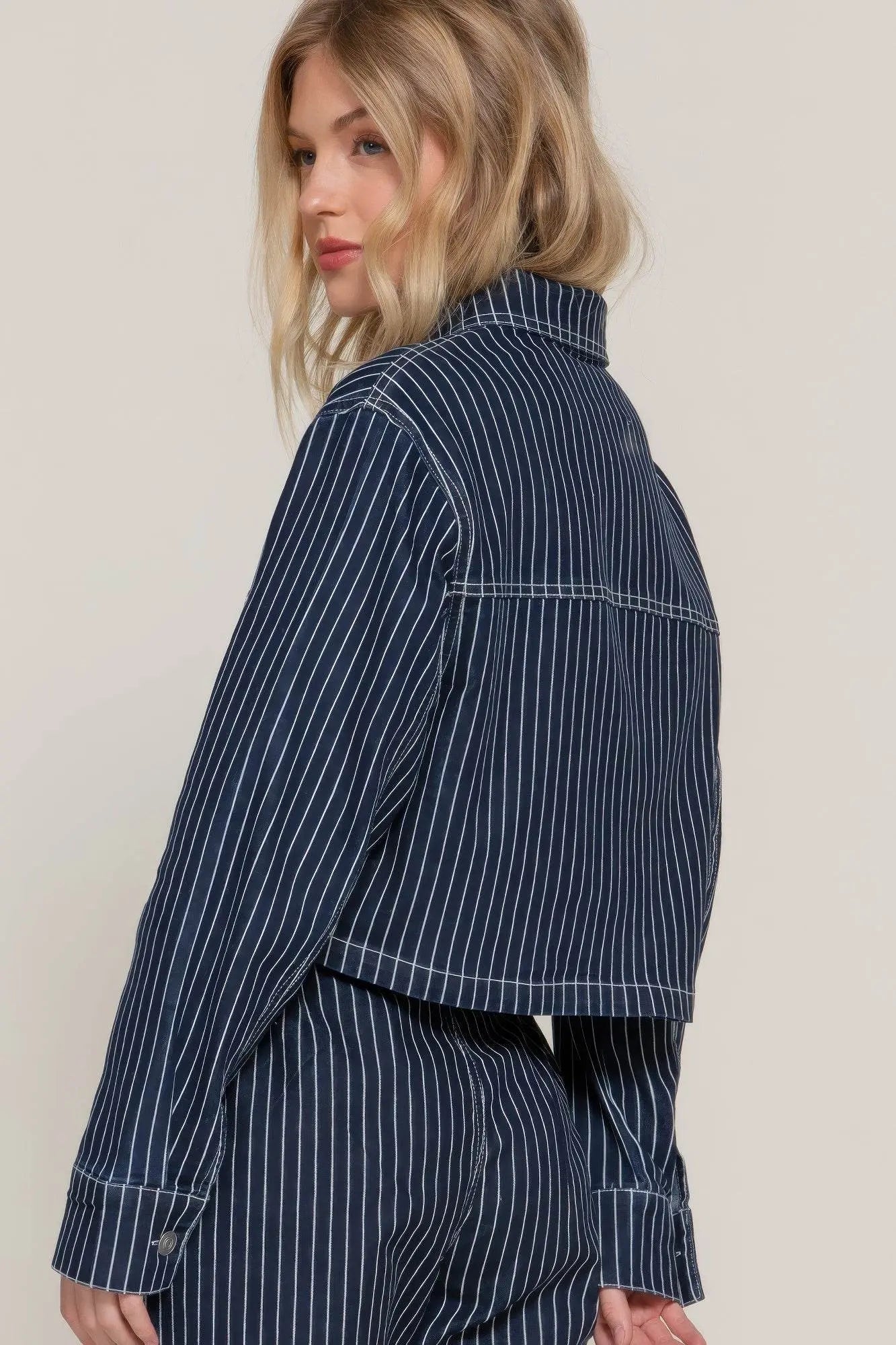 Stripe Stretch Denim Straight Plaid Pants - IVORYNN