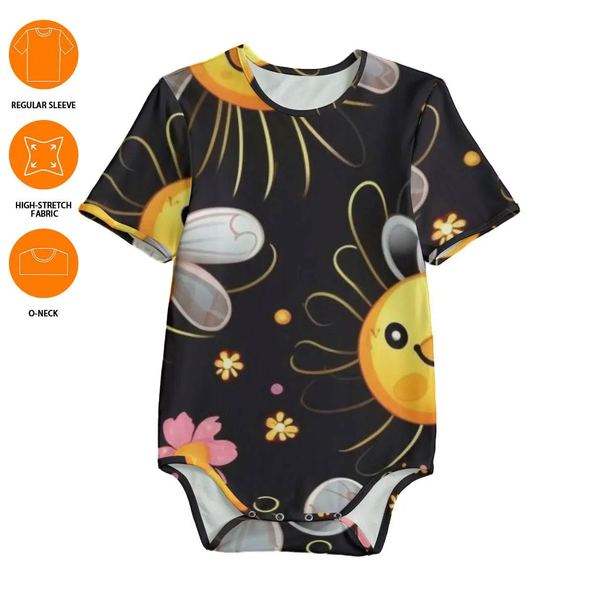 Sun Flower Black Baby Bodysuits - IVORYNN