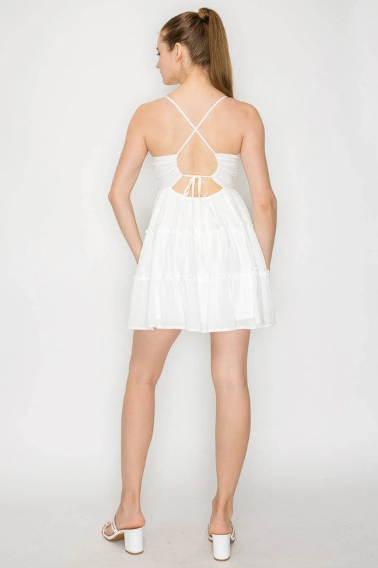 Sweetheart Back-tie Tiered White Dress - IVORYNN
