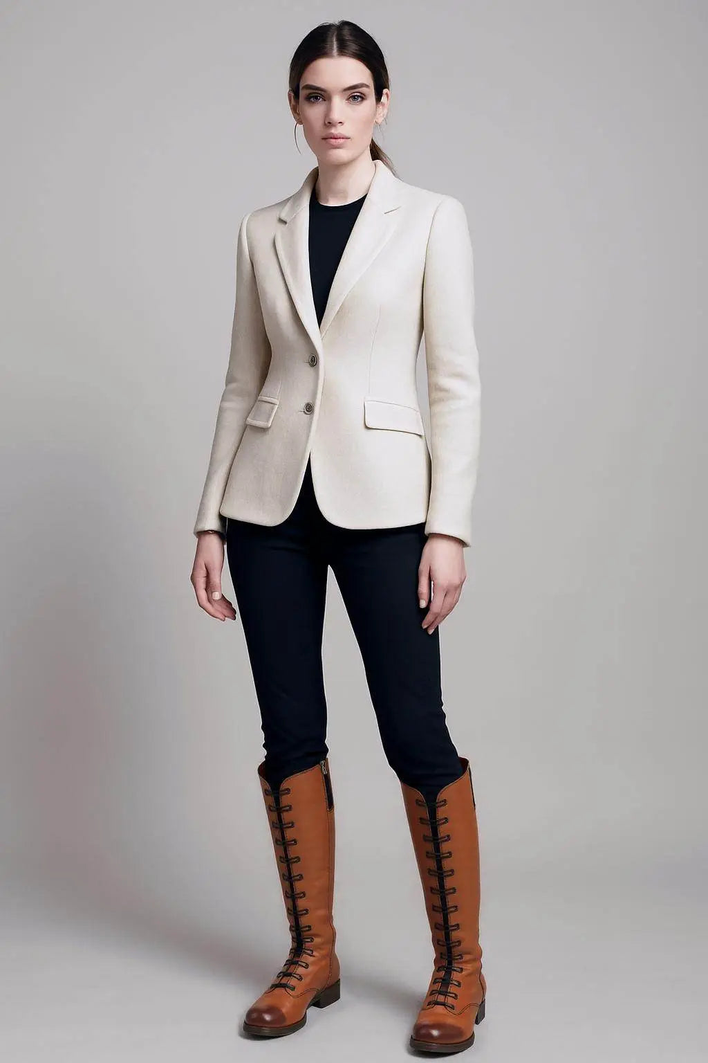 Tartan Lined Star Tan Leather Long Leg Boots - IVORYNN