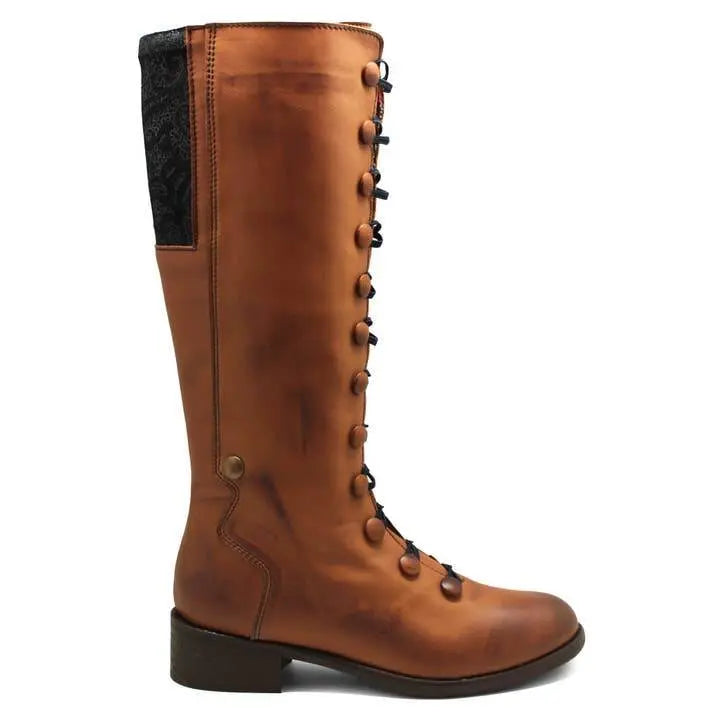 Tartan Lined Star Tan Leather Long Leg Boots - IVORYNN