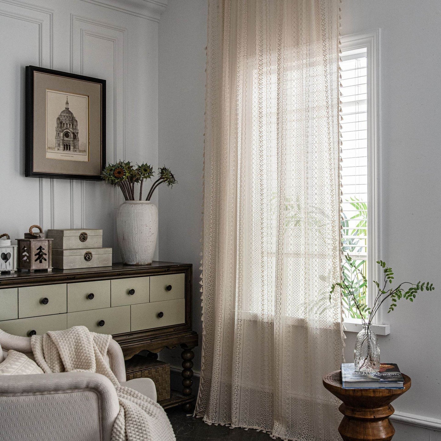 Translucent American Country Hollow Crochet Curtain - IVORYNN